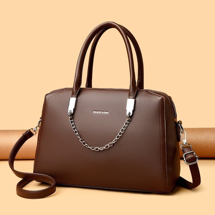 Женская сумка-тоут большая вместительная наплечная сумка-мессенджер темно-коричневого 2590₽