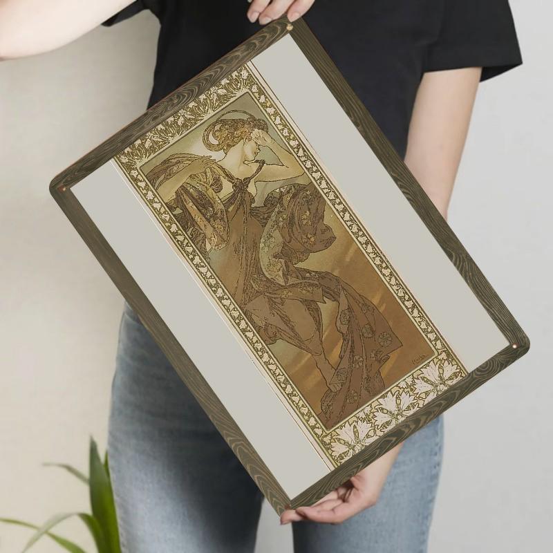 

Art Nouveau Alphonse Mucha Iron Wall Art Vintage European Home Decorative Painting for Living Room 20x30cm（7.8x11.8inch）