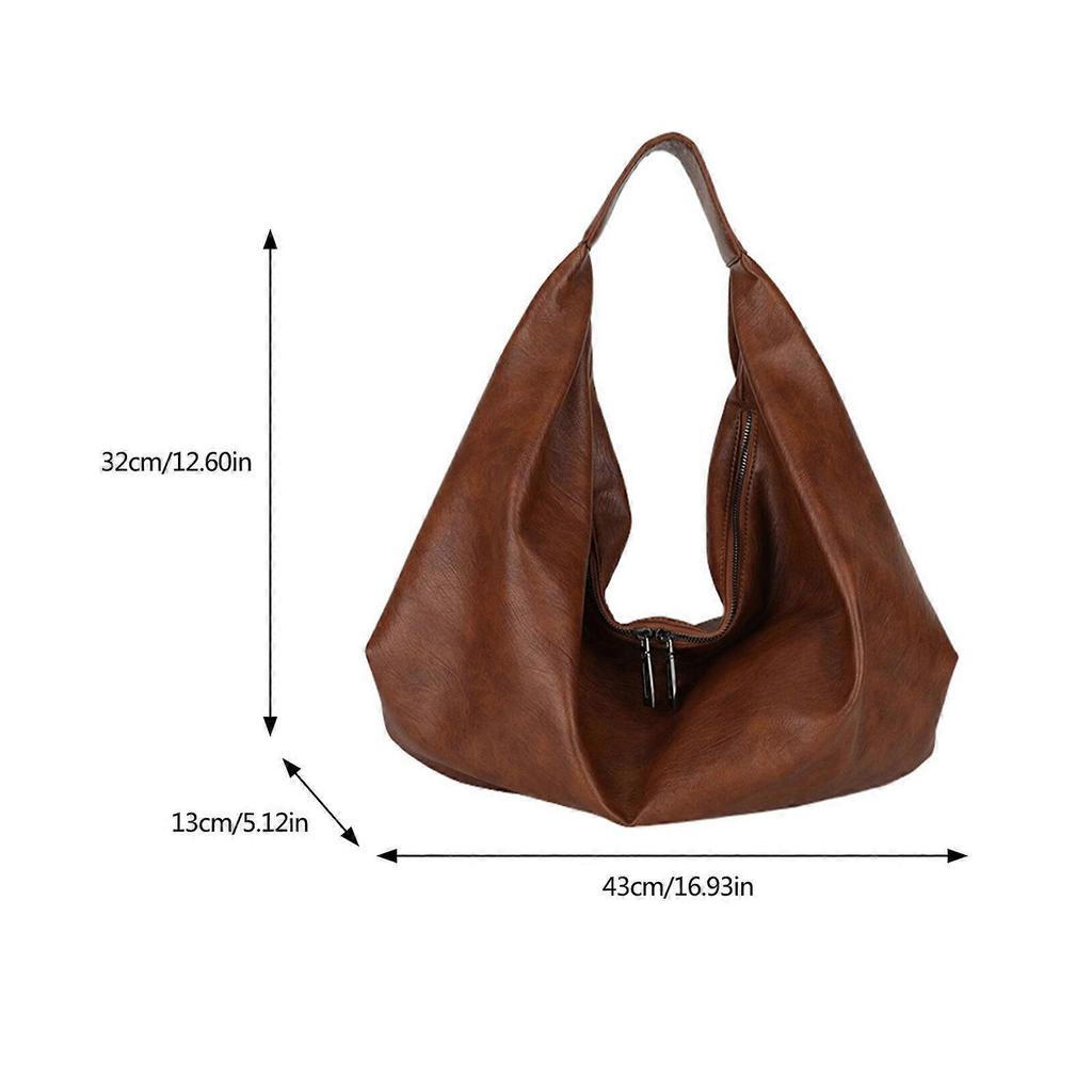 Women Armpit Bag Large Capacity Handbag All-matching Shoulder Bag Shopping Bag PU Leather Underarm Bag Dumplings Bag  Coffee