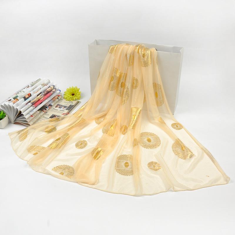 Autumn Silk Scarf: Candy Colors, Peacock Gold Stamping, Sunflower Design, Long Versatile Neck Wrap