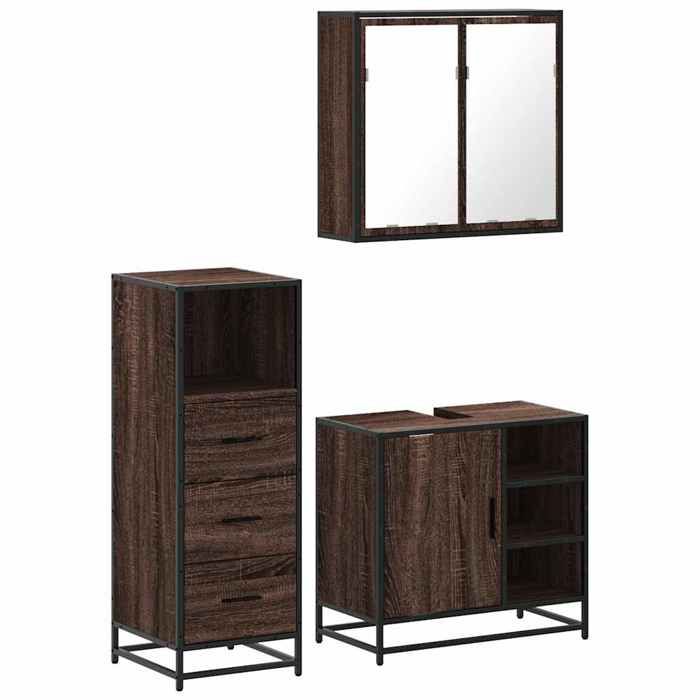 VidaXL Ensemble de meubles de salle de bain 3 pcs Chêne marron, armoire de salle de bain, placard de salle de bain, meuble 3301029