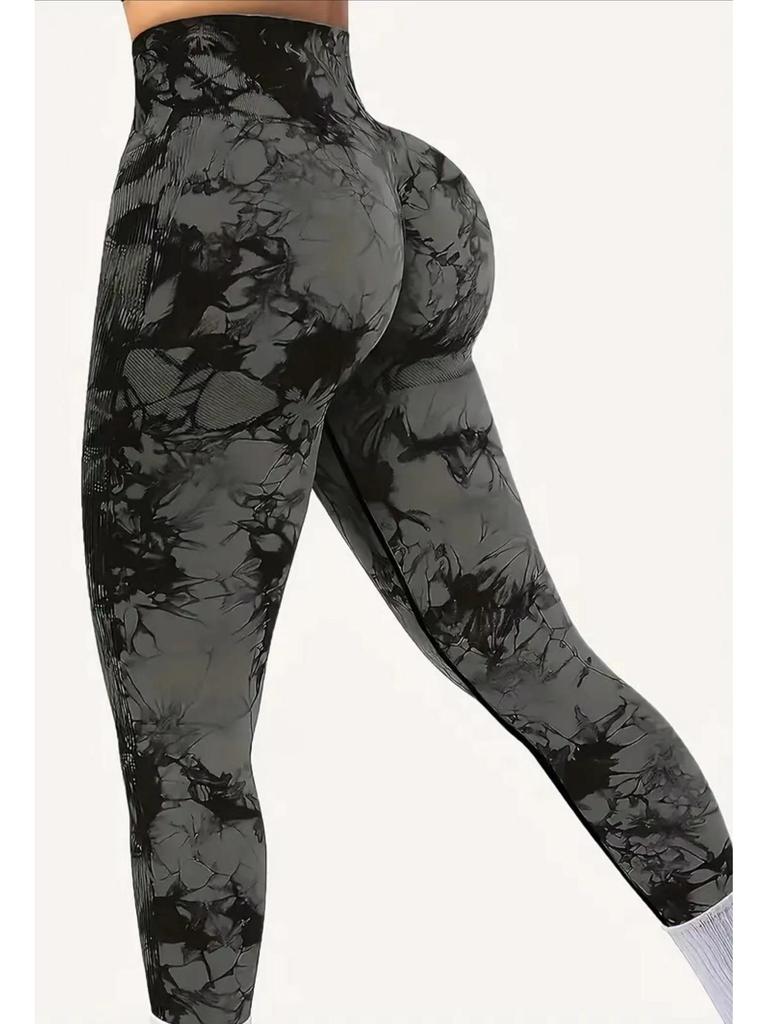 Bezešvé legíny na jógu s vysokým pasem a batikou - Zeštíhlující, design broskvového pozadí, vysoká elasticita, trendy fitness kalhoty.