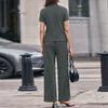 Women's 2-Piece Fashion Casual Short-Sleeve Turtleneck Loose Top + Wide-Leg Pants Loungewear Set
