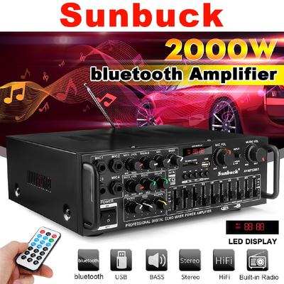 220V - 240V  EQ Bluetooth Stereo Amplifier 800W 4 Ohm 2CH USB 64GB Disk/SD Card Car Home AV Power Amplifier