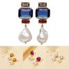 Elegant Square Alloy Stud Earrings With Dazzling Rhinestones And Pearl Tassels For Women