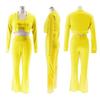 TW492 Stilvolles Dreiteiler-Set für Damen: Einfarbiges Sexy Cropped Lässiger Sportanzug