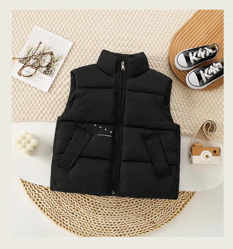 

2025 Детский утолщенный пуховый хлопковый жилет со стойкой - Осенне-зимняя безрукавка для мальчиков и девочек 150cm чёрный