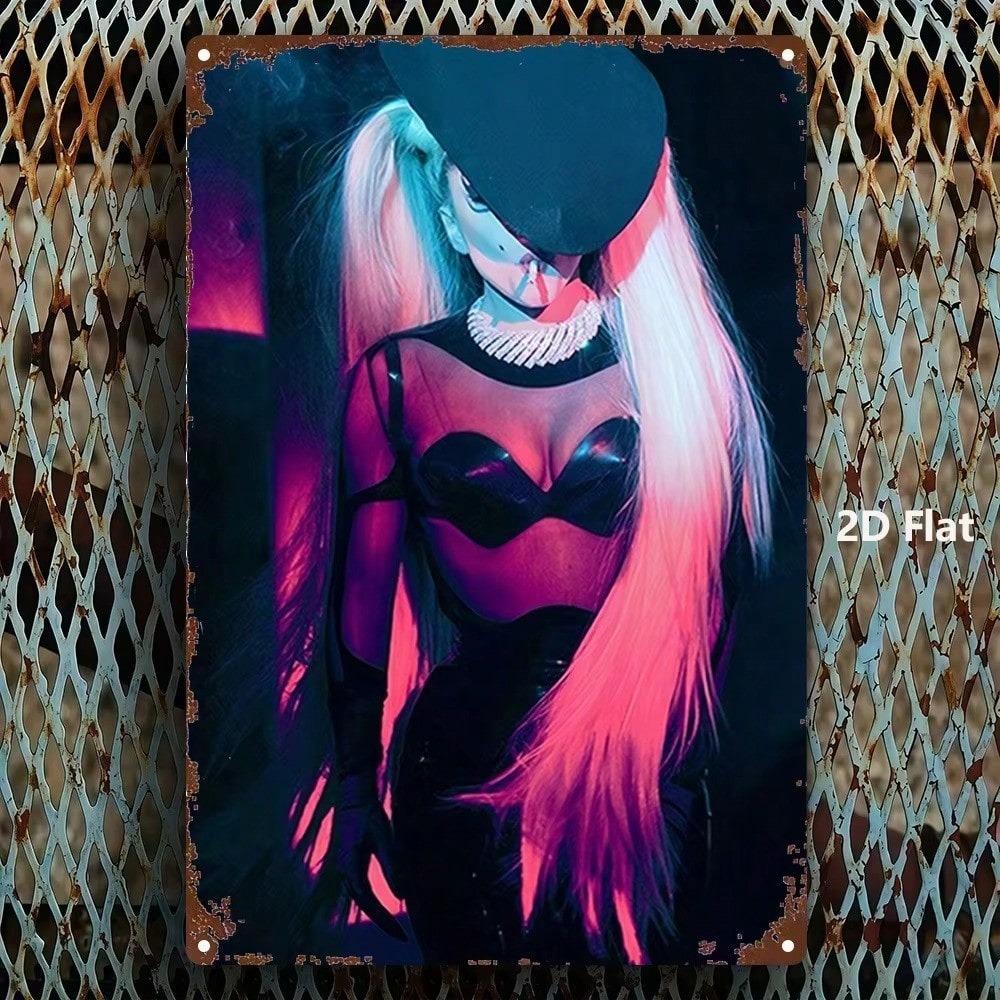 2D Mystic Girl Metal Sign Vintage Wall Art Black Lace Pink Hair Home Decor Bedroom Living Room 8x12 Inch
