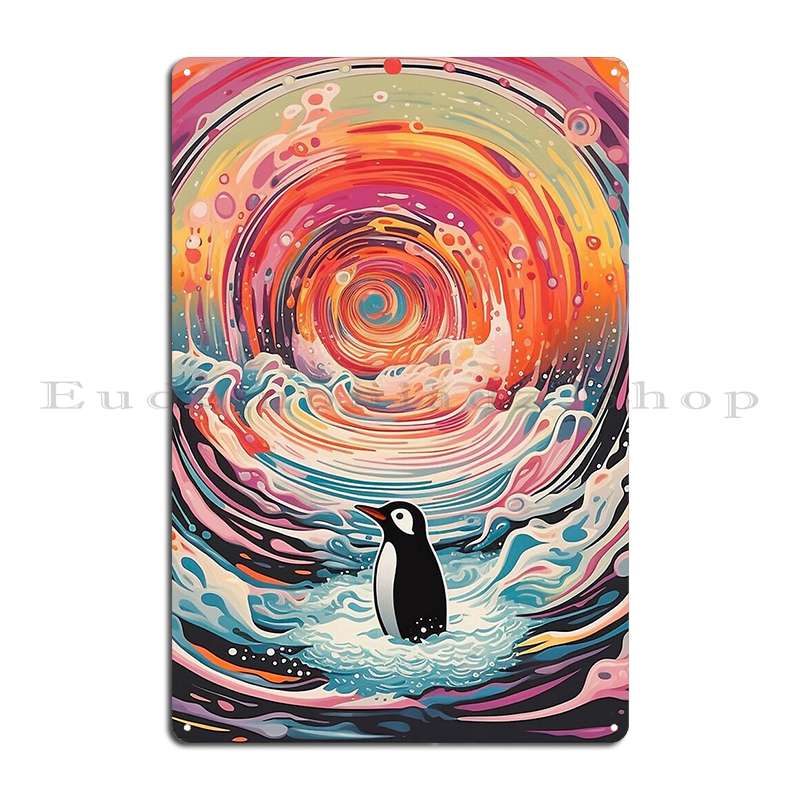 Astronaut Space Penguin Cruiser Metal Bar Decoration Designing Tin Sign Poster