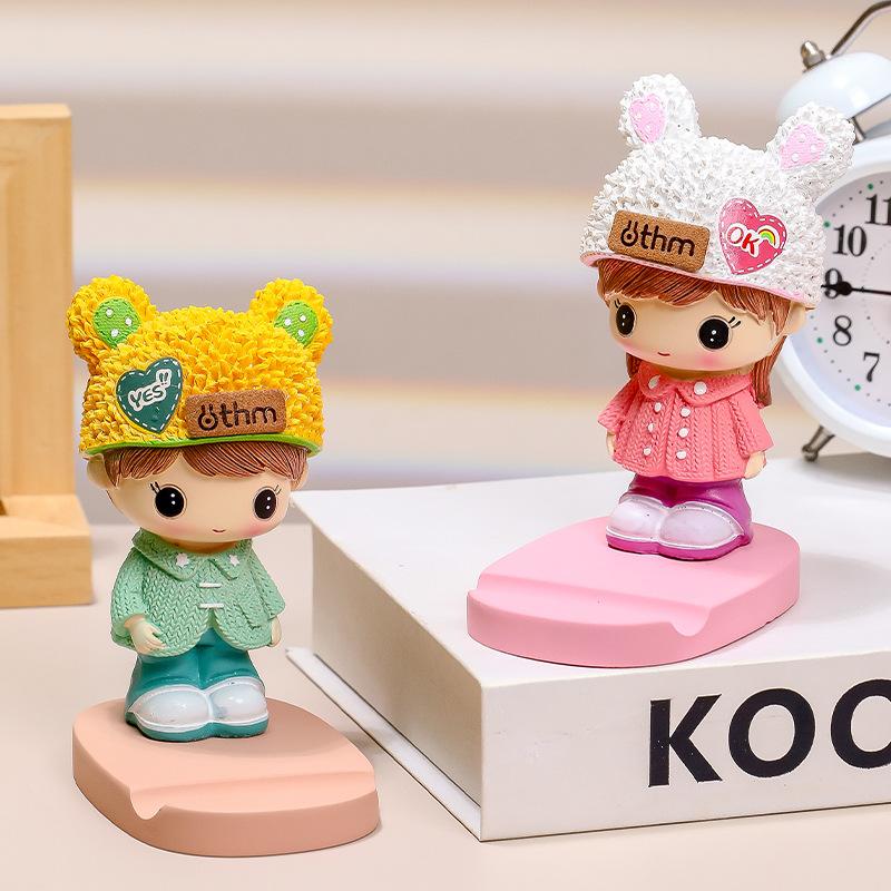Cartoon Mobile Phone Holder Desktop Desk Couple Cute Handmade Ornament High-end Teachers' Day Gift Small Ornament