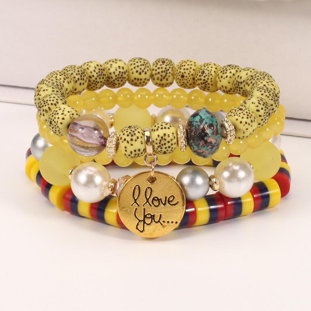 European & American Bohemian Beaded Multi-layer Bracelet with 'I LOVE YOU' Pendant
