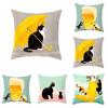 Cute Cat Pattern Double-Sided Printed Pillow Cover Short Plush Suitable Living Rooms Bedrooms Sofas Throw Cushion Cover