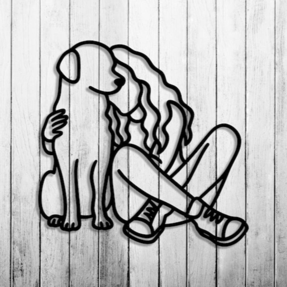 Metall Wandkunst Frau und Hund Heimdeko Tierliebhaber Geschenk