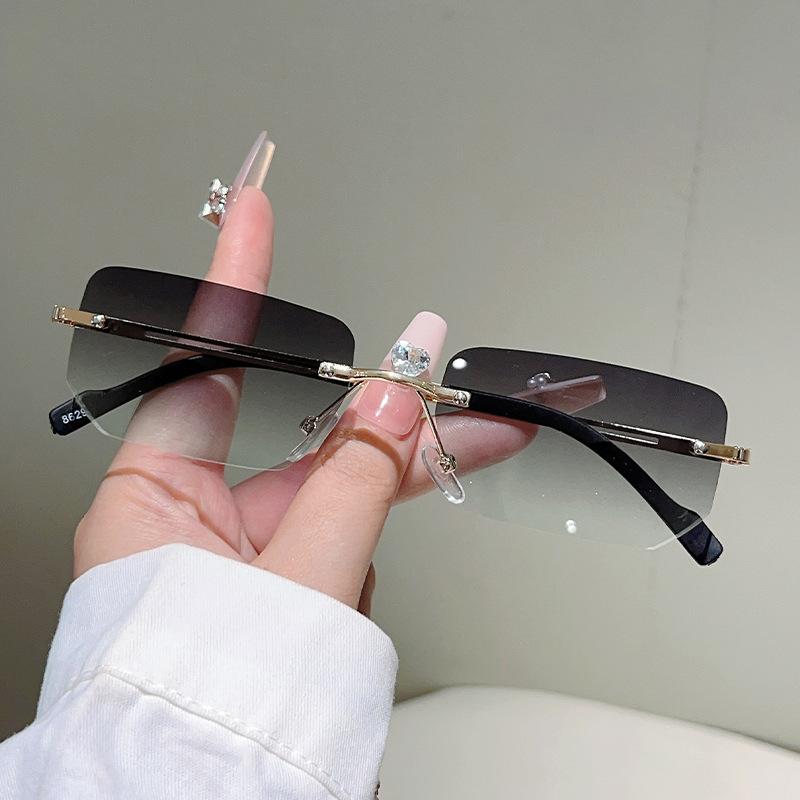 Vintage Rimless Square Sunglasses Women For Men Luxury Brand Designer Sun Glasses Punk Popular Diamond Cutting Eyewear Uv400