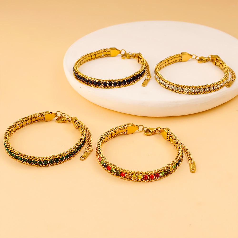 Pulsera en Capas de Acero Inoxidable y Oro de 18 Quilates con Circonita: Joyería Colorida y Versátil para Mujer