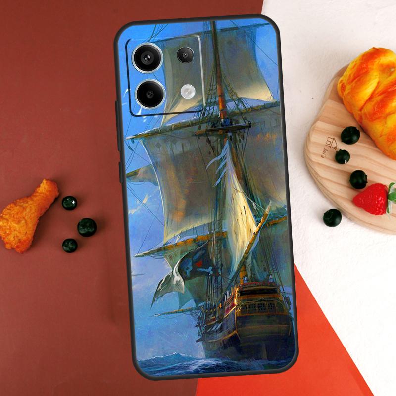 Sailing Pirate Ship Boat Case For Xiaomi Redmi Note 14 13 Pro 9 10 11 12 Pro 10S 11S 12S Redmi 13C 10C 12C 14C Coque