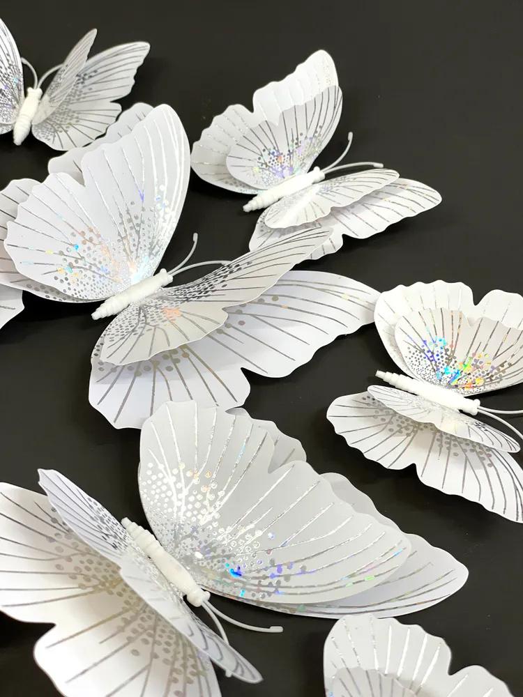 3D Flashing Butterfly Wall Decoration, Butterfly Crafts, 12 Butterflies,Double,Layer Butterfly Wall Stickers
