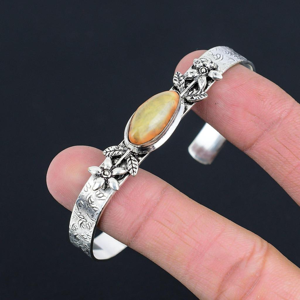 Mothers day Deal 925 Silver Imperial Jasper Gemstone Boho Flower Bangle Bracelet