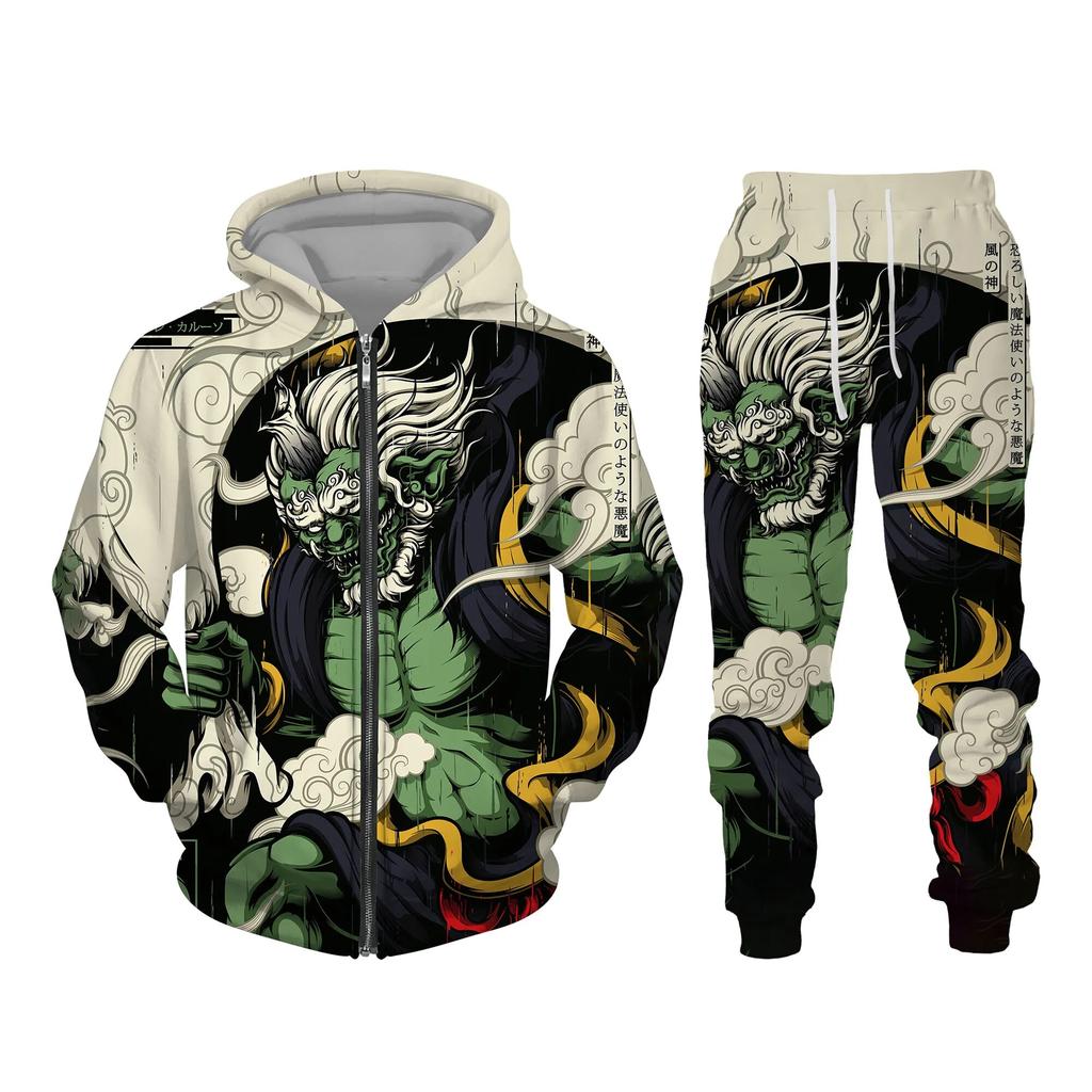 Autumn 3D Oriental Dragon God Printed Herre Hette Genser Set Mannlig Japansk Samurai Tatovering Glidelås 3d Treningsdress Herreklær Dress