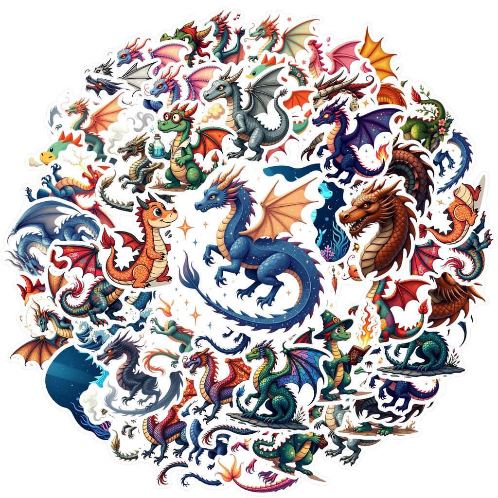 35pcs Fantasy Dragon Stickers Waterproof Graffiti Decals Stationery Reward Sticker Diy Water Bottle Laptop Phone Cases