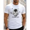 European Sizes Adult Space-Themed T-Shirt with Cartoon Astronaut & UFO Print - Short-Sleeve Round Neck Tee Suitable For, Training
