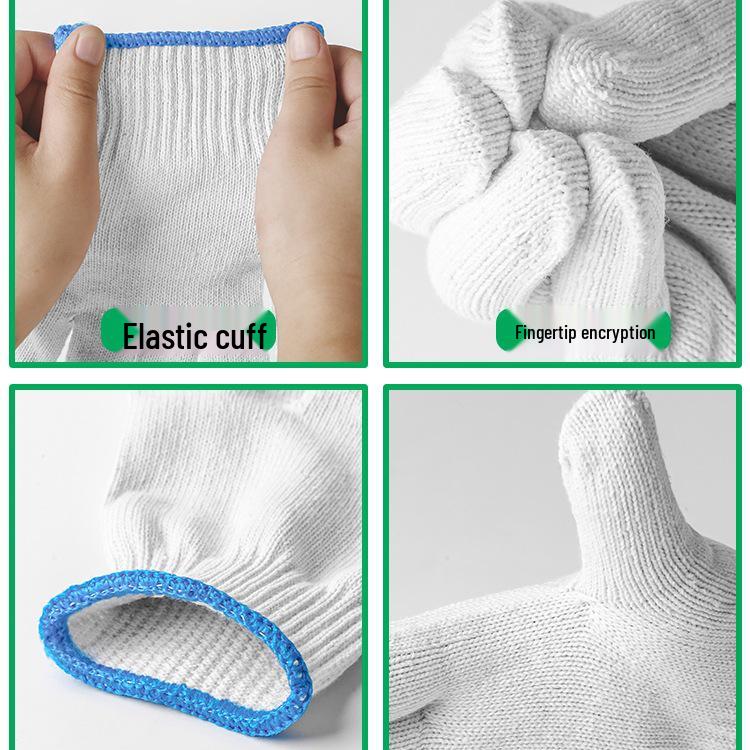 Durable White Cotton Yarn Work Gloves - Non-Slip, Thickened, Wear-Resistant for Labor Protection at Construction Sites