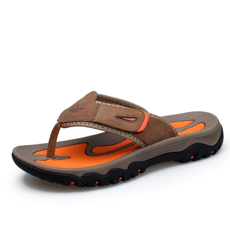 Fashion Genuine Leather Cool Summer Flip-flops Mens Breathable Outdoor Walking Sandals Antiskid Sports Slippers Quick Dry Beach Sandals