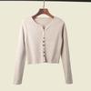 American Sexy Metal Buckle Knitting Outer Wear Cardigan Long Sleeves Female 2025 Spring High Waist Short Pure Desire Sexy Top