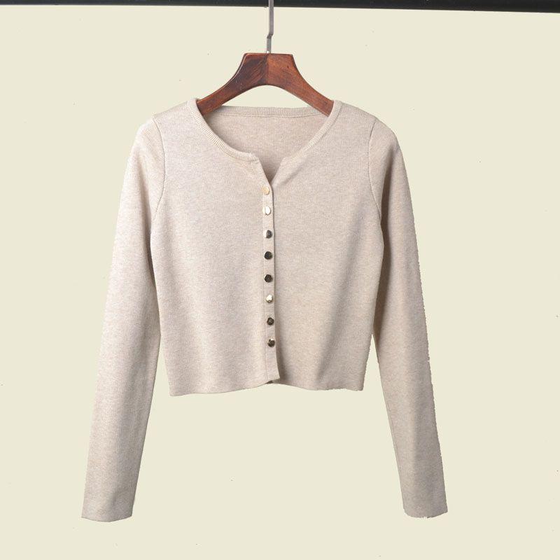American Sexy Metal Buckle Knitting Outer Wear Cardigan Long Sleeves Female 2025 Spring High Waist Short Pure Desire Sexy Top