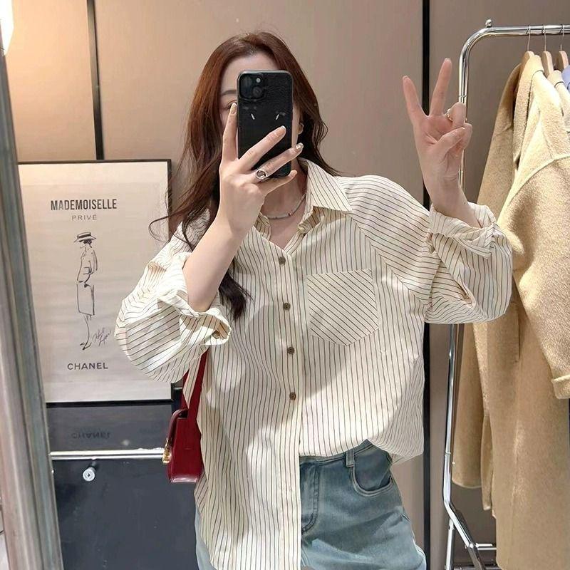 Women's Japanese-Style Striped Raglan Sleeve Shirt - Trendy, Loose, and Versatile for Spring and Autumn