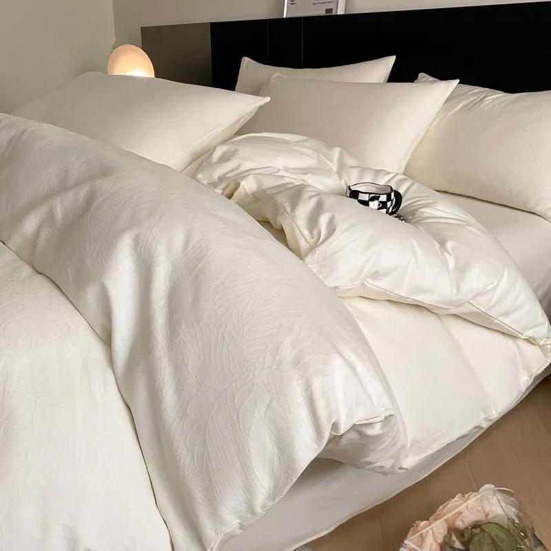 Light Luxury Soft Thick 100% Cotton Flat Sheet Sets Satin Jacquard Silky Bedding Set for Seasons Single Double Bed Comfort Set