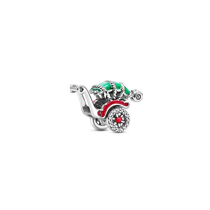 NEW Sparkling Red Series Charm Bead Clip Fit Original Silver Bracelet DIY Jewelry Christmas Gift Reindeer Motorcycle Dangle