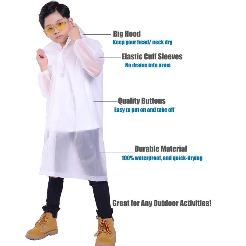 Reusable Raincoat for Kids, Rain Jacket, EVA Poncho for Children, Boys and Girls