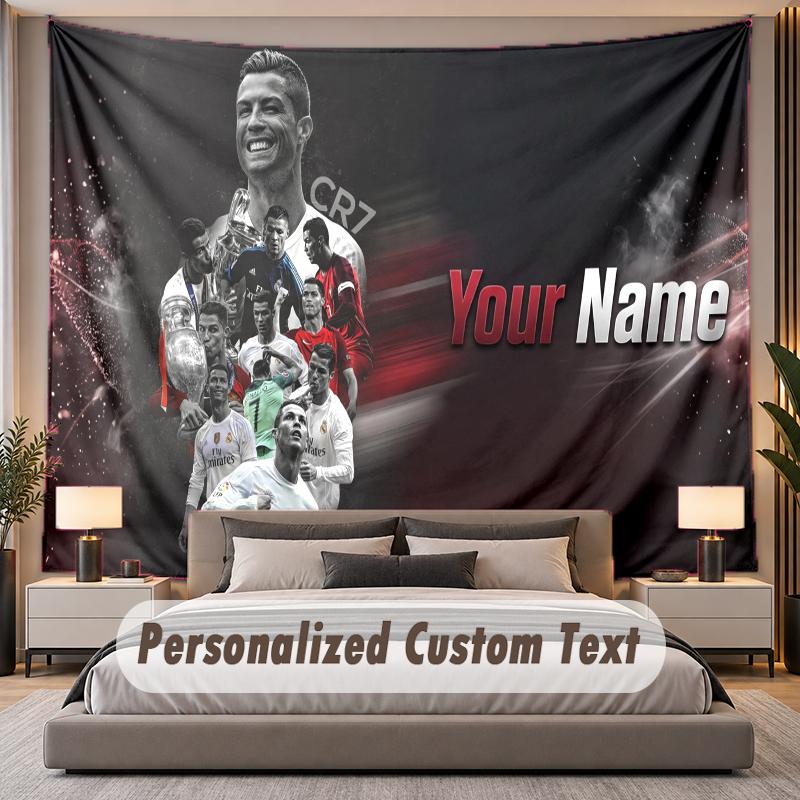 Tapeçaria de Parede Personalizada com Nome e Texto Cristiano Ronaldo Poliéster Para Quarto