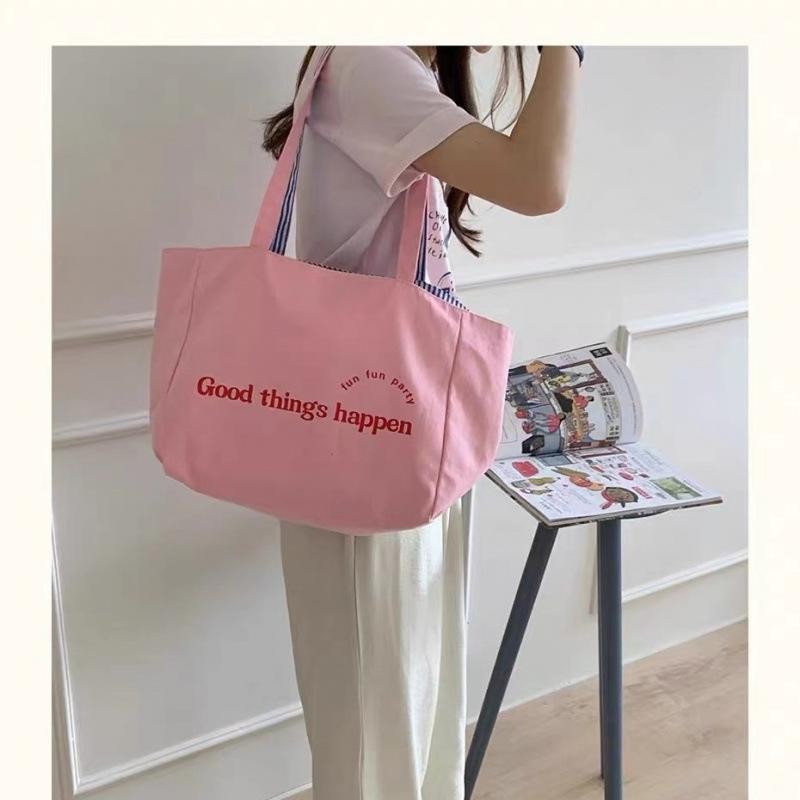 

Студенческая сумка-шоппер 225 новая полосатая холщовая сумка с буквенным принтом женская сумка-тоут через плечо большой вместимости [Anti-pilling and wear-resistant fabric]