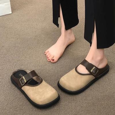 Women Baotou Slippers Casual Boken Wear Flat Bottom Half Pack Couple Large Size Cork Slippers Half Drag