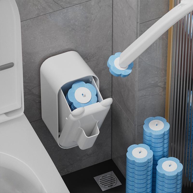 Disposable Toilet Brush Set Wall Mounted with Replaceable Refill Heads Cleaning Tool with Storage Holder Bathroom Cleaner Kit