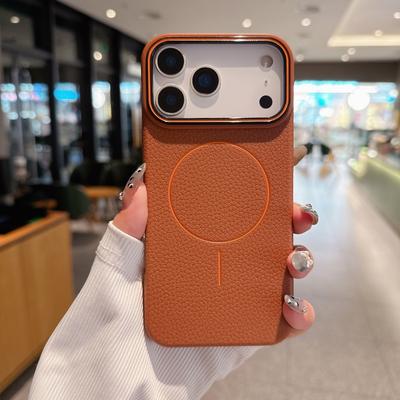 For Magsafe Magnetic Wireless Charging Phone Case For iPhone 17 Pro Max 14 11 13 12 15 16 Pro Max Lychee Pattern Soft Back Cover