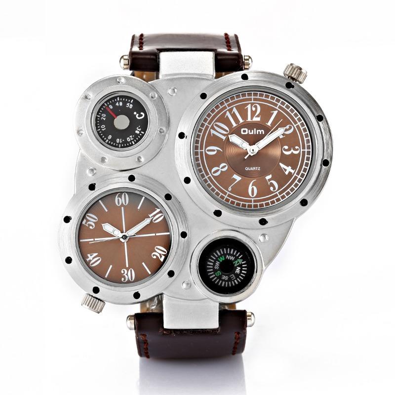 

Locomotive Men s Large Dial Dual Movement Dual Time Zone Compass Thermometer Quartz Watch