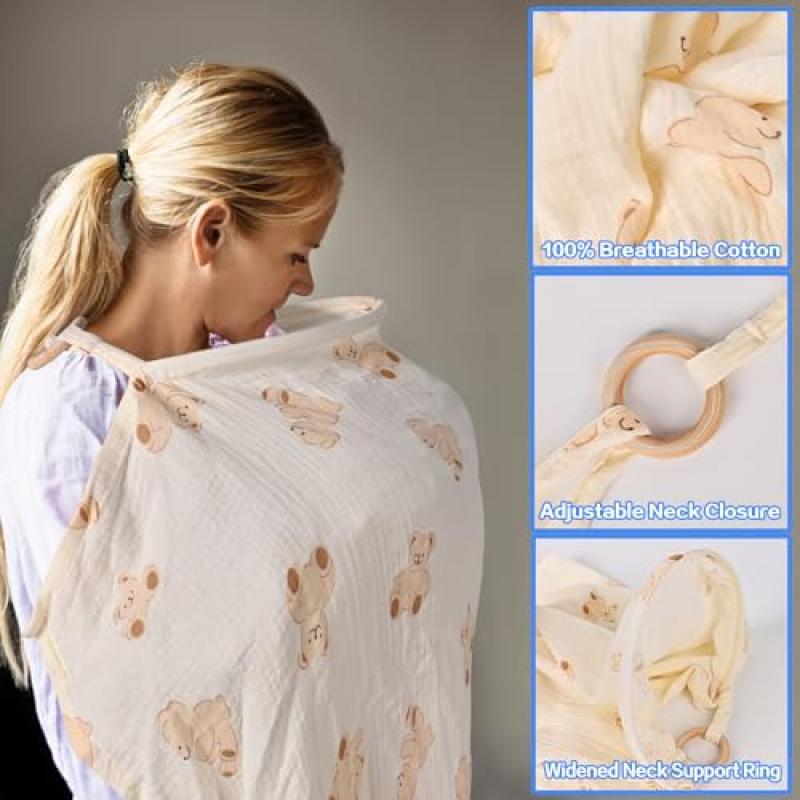 Capa de Amamentação Lenço de Amamentação 100% Algodão Xale e Avental de Amamentação com Paninho Macio Respirável Cobertor de Amamentação para Levar