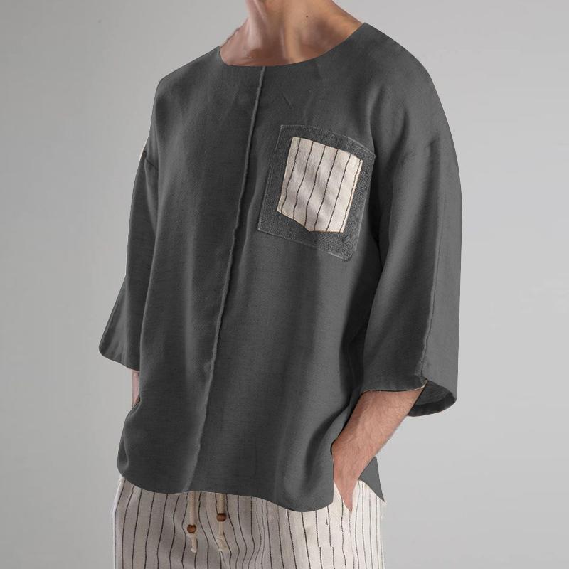 

INCERUN Мужские летние тонкие повседневные футболки с коротким рукавом и лоскутным дизайном 4XL серый