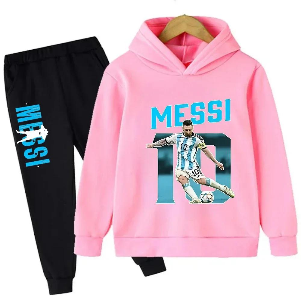 Jesienna Gwiazda Piłki Nożnej Messi 3-12 lat Dziecięce Bluzy z Kapturem Zestawy Spodnie Garnitur 2 Szt. Zestawy Ubrania dla Dzieci Chłopiec Dziewczynka Codzienna Moda Dresy