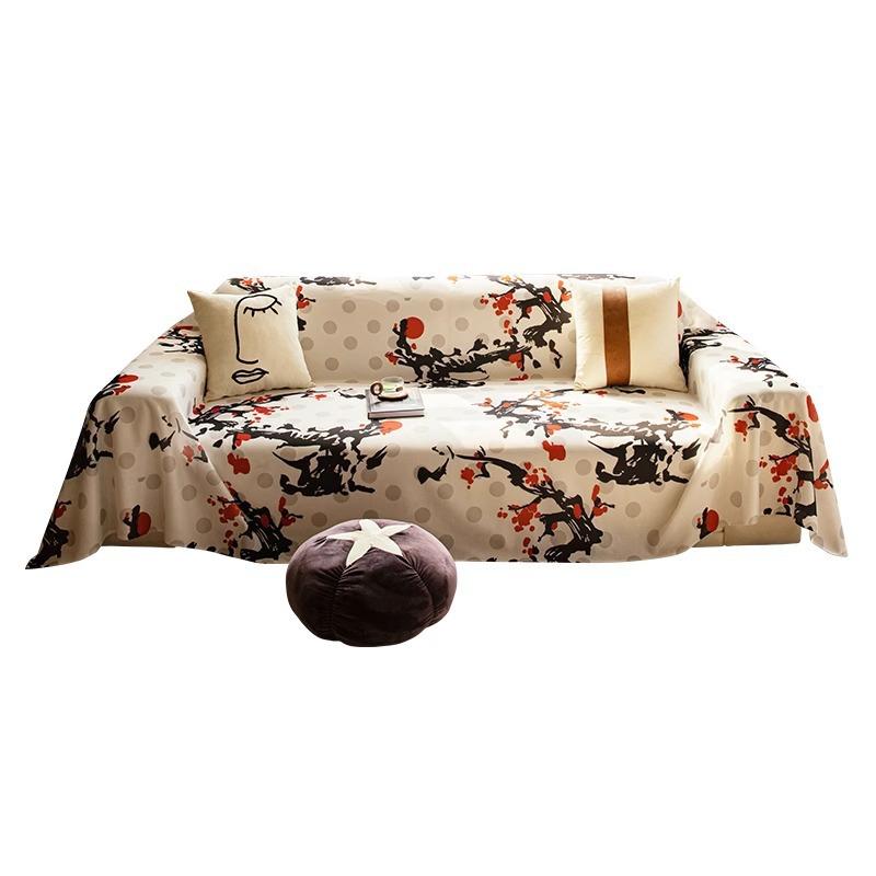 Chińskie Malarstwo Tuszem Wiatr Jedwab Lodowy Ręcznik na Sofę Letni Pokrowiec na Sofę Pokrowiec Przeciwkurzowy Poduszka na Siedzisko na Lato Jednoczęściowa Tkanina Pokrowca na Sofę