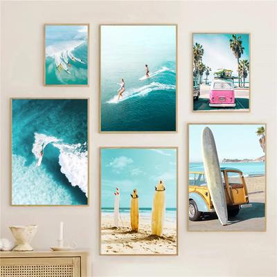 Miami Beach Autobuz Placă de surf Dance Ocean Waves Poster Surfing Artă de perete Pânză Pictură Nordic Poze de perete Decorare camera de zi
