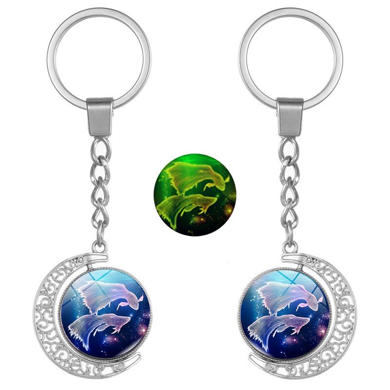 Double-Sided Luminous Zodiac Keychain Pendant for Backpacks – Couple Gift Accessory