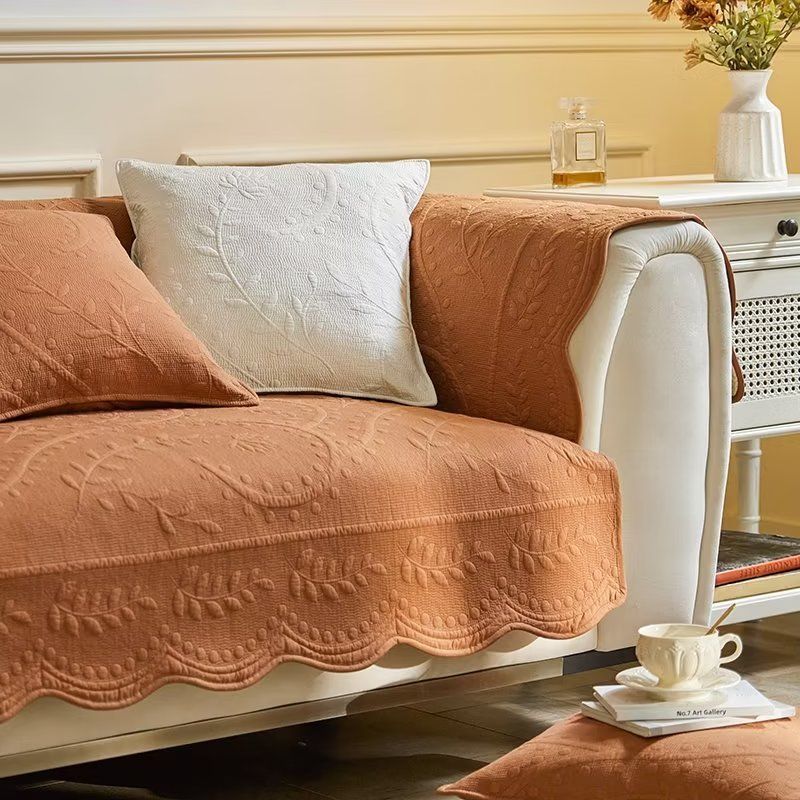 

Cotton Washed Sofa Cushion Non-Slip Fabric Pure Cotton All Year Round Neutral Retro Affordable Luxury Sofa Towel Sofa Cover Cushion Yao mist flow Jade-dirty orange 70 * 70cm