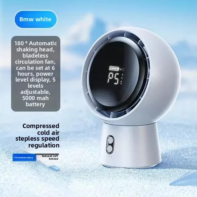 

5000 мАч настольный беспроводной вентилятор Bladeless перезаряжаемый портативный вентилятор 5 скоростей ветра мини настольные вентиляторы для спальни домашнего офиса кемпинга белый