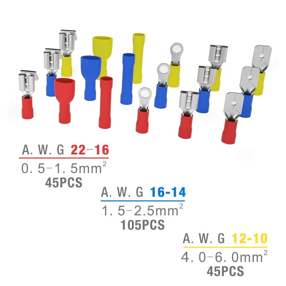 IWISS Crimping Pliers for Insulated Crimp with Crimping and a Set of 285 Insulated Crimp Sleeves for Copper Wire IWS-03C Terminals, 0.5-6.0 Sq.,