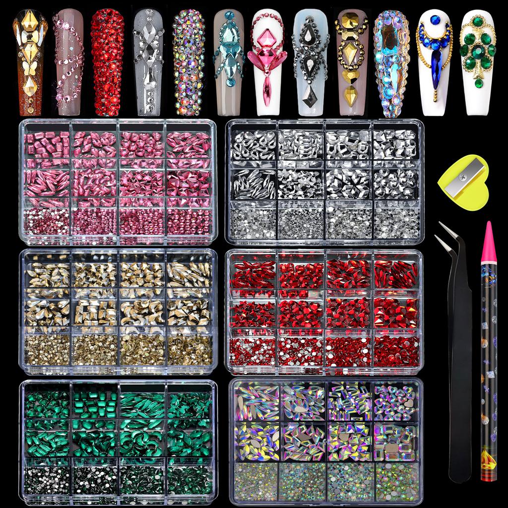 New Flat-Bottomed Diamond Heterosexual Mixed Diamond Nail Art Jewelry Mixed Mixed Round Glass Diamond Rhinestone Nail Decoration