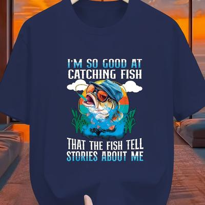 Fishing Humor Print T-Shirt,Lightweight T-Shirt Breathable Cool, Comfortable Wear